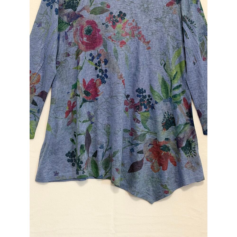 Jess & Jane Long Sleeve Floral Slub Knit Tunic Blue Womens Large Art to Wear - Picture 7 of 10